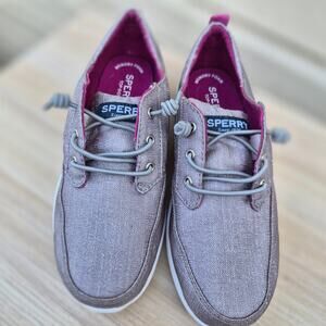 Sperry Kids Baycoast Shimmer Linen Sneakers Grey Silver/Magenta - Sz Kids 2.5m